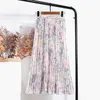 Realftt Vintage Floral Gedrukt Tule Geplooid Mi-Lange Vrouwen Rokken Hoge Taille Losse Vrouwelijke Paraplu Rokken Lente Zomer 210721