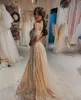 Beach 2021 Abiti da sposa champagne Abito da sposa Applique in pizzo Tulle con perline Collo alto Cristalli Custom Made Backless Sweep Train Vestido De Novia