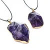 Colares pendentes de energia de pedra de pedra de cristal natural irregular com corrente de corda para jóias de suéter de moda feminina
