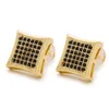 Orecchini quadrati in bianco e nero hip hop con micro zirconi in oro 18 carati Orecchini geometrici con borchie quadrate per orecchini da uomo