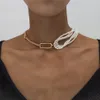 Punk Unique Choker Chunky Épaisse Twist Chaîne Femelle Charme Gothique Multi Couches Imitation Perle Collier