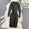 GaGanight Örme Fermuar Kadınlar Maxi Elbise Uzun Kollu O Boyun Katı Bodycon Elbiseler Ofis Bayan İlkbahar Sonbahar Moda Vestido 210519