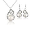 Vrouwen Crystal Pearl Hanger Ketting Oorbel Sieraden Set 925 Silver Collier Sieraden