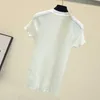Shintimes cienki z dzianiny biały przycisk Tshirt z krótkim rękawem Kobiet 2020 Summer Solid Casual T-shirt żeńska koszulka żeńska femme cx200713