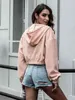 casual crop jacket coat women autumn streetear oversize jacket coat zipper pink short hooded outfit tops 210415