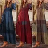 Bohemian Gömlek Elbise kadın Maxi Sundress Bahar Zarif Rahat V Boyun Ruflle Vestido Kadın Uzun Kollu Tunik Robe
