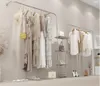 Exhibition racks with shoe bag clothing rack Bedroom Furniture Creative stainless steel wire drawing color Korean style women's cloth store shelf wall hanging