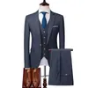 Blazer pantalon gilet 3 pièces costume ensemble/mode homme Banquet affaires Style britannique mince haut de gamme personnalisé Plaid Blazers pantalon X0909