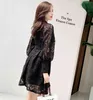 Fashion Designer Floral Embroidery Jurk Herfst Vrouwen Holle Lantaarn Mouw Bandage Tassel Black Lace Up Mini Dress 210515