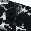 Zevity women vintage animal texture printing casual slim Bermuda Shorts ladies buttons chic shorts pantalone cortos P916 210603