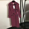 Luxury Colored Long Windbreaker Coat Ladies Street Style Trench Coats Lace Up Belt Waist Overcoat Letter Jacquard Outerwear