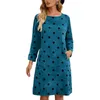 Robes décontractées automne hiver femmes velours côtelé robe de coiffe o-cou poche manches longues lâche a-ligne rétro polka dot imprimer mode