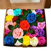 25Pcs/box PE Rose Head Artificial Flowers Fake Plants Leaves DIY Wreath Wedding Valentine's Day Holding Bouquet Foam Flower Ball