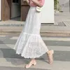 Kant vrouw A-lijn lente elegante mujer faldas japan stijl hoge taille uitgehold massief lange rokken 210415