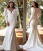 Nuovo abito da sposa a sirena con scollo a V spiaggia in raso manica lunga a sbuffo abiti da sposa elegante bianco Butto 2022 formato personalizzato Vestido De Noiva Robe De Mariage