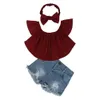 Cool Lovely Summer Enfants Vêtements Ensemble Fille Costumes T-shirt, Jeans, Bandeau Mix Commande Usine Coût Pas Cher En Gros