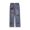 Mannen jeans patchwork streetwear casual denim broeken mannelijke en vrouwelijke retro gescheurde rechte losse jeans broek oversized