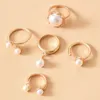 Fashion Gold Plated Pearl Ring Set Women Girl U-shaped Opening Adjustable Size Elegant Lady Style for Party Wedding Jewelry Gift