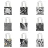 Opbergzakken Zwart Bladeren Afdrukken Herbruikbare Winkelen Tas Dames Canvas Tote Printing Eco Cartoon Cartoon Shopper Shoulder