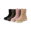 أحذية Cninesd Women Winter Flock Female Mid-Calf Shoes Pink Snow Plush Botas Mujer for