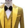 Gwenhwyfar Gold Gold Jacquard Uomini Tuxedo per la festa di nozze Vestito da sposa 2021One Blazer Blazer Gilet Vest Vest Linea Sul pantaloni X0909