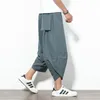 Solide hommes sarouel décontracté extérieur surdimensionné poche pantalons de survêtement hip hop mollet-longueur jogger pantalon large jambe harajuku streetwear 210524