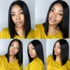 Straight Short Bob Wig Human Hair 4x4 Brazilian Remy T Part Lace Closure Wigs Pre Plucked With Baby Hair 150% Density