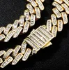 12mm Męskie Miami Kubańska Łańcuch Łańcuch Bagietka Lodowa Diament Real 14K Biały Pozłacane Sześcienne Cyrkon Biżuteria 18 "Choker -22"