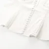 Женщины белые сексуальные без бретенной блузки кошу воротник с длинным рукавом свободная подходящая рубашка мода прилив весна лето sh735 210421
