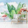 壁紙注文の壁画のモダンな手描きの熱帯の植物フラミンゴの家の装飾3 d Po壁紙寝室の自己接着剤