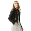 Ly Varey Lin Faux Soft Leather Jacket Kvinnor Broderi Floral PU Motorcykel Epaulet Zipper Punk Ytterkläder 210526