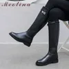 Meotina Autumn Riding Boots Women Natural Genuine Leather Flat Knee High Boots Zipper Round Toe Tall Shoes Ladies Winter Size 42 210608