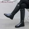 Meotina automne bottes d'équitation femmes en cuir véritable naturel plat genou bottes hautes fermeture éclair bout rond chaussures hautes dames hiver taille 42 210608