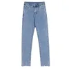[EAM] Blue Elegant Burrs Denim White High Waist Trousers New Loose Fit Pants Women Fashion Tide Spring Autumn 2021 1DD5094 Q0801