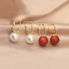 Or Rectangulaire Crochet Dangle Boucles D'oreilles Simple Géométrique Blanc Rouge Perle Boucle D'oreille Pour Les Femmes Bijoux