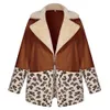 Zima Pluszowa kurtka Kobiety Vintage Lampart Drukuj Hit Kolor Faux Fur Coats Elegancki Luźny Płaszcz Cardigan Ciepły Gruby Znosić 210518