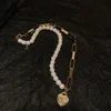 Boho Luxury Imitation Pearls Chokers Halsband för kvinnor Guldfärg Hjärta Pendant Neckce Coin Collar Party Jewelry
