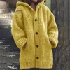 Kadın Hırka Kazak Ceket Sıcak Ceket Gevşek Yün Örme Ceket Sonbahar Kış Kadın Uzun Hırka Boy Kapüşonlu 210518