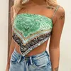 Casual Woman Green Slim Print Spaghetti Strap Cropped Top Summer Sexy Ladies Backless Beach Camisole Female Chic Tanks 210515