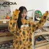 Outono estilo coreano abacaxi impressão mulheres moletom moletom size oversize camisolas turtleneck mais tamanho fêmea pulôvers 210521