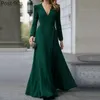 캐주얼 드레스 여성 섹시한 공식 맥시 드레스 V 넥 긴 소매 솔리드 컬러 붕대 사무실 숙녀 저녁 파티 댄스 파티 가운 2021