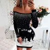 Boże Narodzenie Jesień Nowy Moda Elk Drukuj Dress 2021 Elegancki Długi Rękaw O Neck Party Dresses Kobiety Casual Luźna Mini Sukienka Vestido X0521