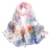 Шарфы мода длинные шарф женщины 2021 цветочные мягкие обручки шаль элегантный шифон пейзаж печать