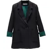 Kvinnors Black Blazer Loose Långärmad Dam Jacka Casual Double-Breasted Lady's Small Suit Feminine Coat 210527