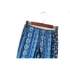 Blue Ethnic Geometric Print Flare Pants Women Bohemian Tribal African Hippie Pants Bell Leggings Bottom Long Trousers Q0801