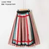Surmiitro kleurrijke stippen gestreepte zomer midi lange geplooide rok vrouwen Koreaanse stijl midden-lengte hoge taille een lijn rok vrouw 210712