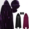 Взрослые мужчины женщины бархатные костюмы на Хэллоуин с капюшоном плащ средневековая ведьма вампир волшебник накидка нарядное платье пальто для косплея295s