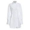 ターンダウン襟フルスリーブウエストシール秋の長いハイファッション女性シャツ白い綿2個WO16000L。 210421