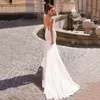 Mermaid beach Wedding Dresses With Cape 2022 Sheer O-Neck Gorgeous Lace Tulle Light Champagne Bridal Gown Button Back Sweep Train