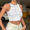 Lucyever Canottiera lavorata a maglia patchwork bianca da donna Sexy Slim Fit senza maniche O-Collo Canotte Donna Summer Club Wild Vest Femme 210521